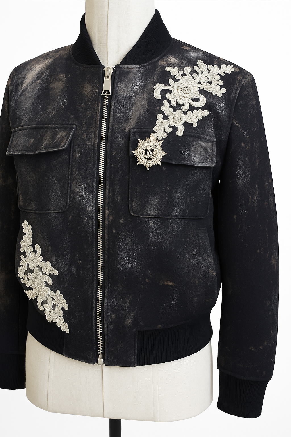 Denim Embroided Bomber Jacket