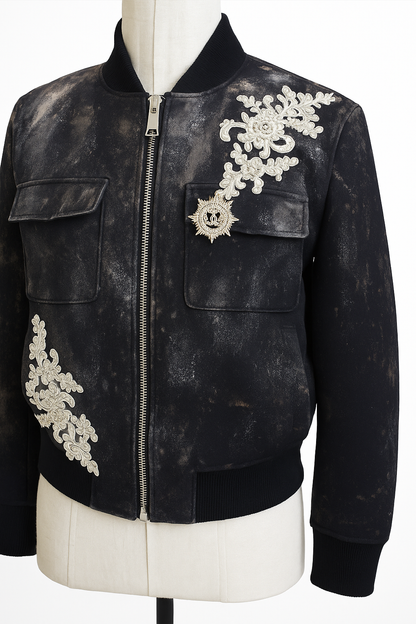 Denim Embroided Bomber Jacket